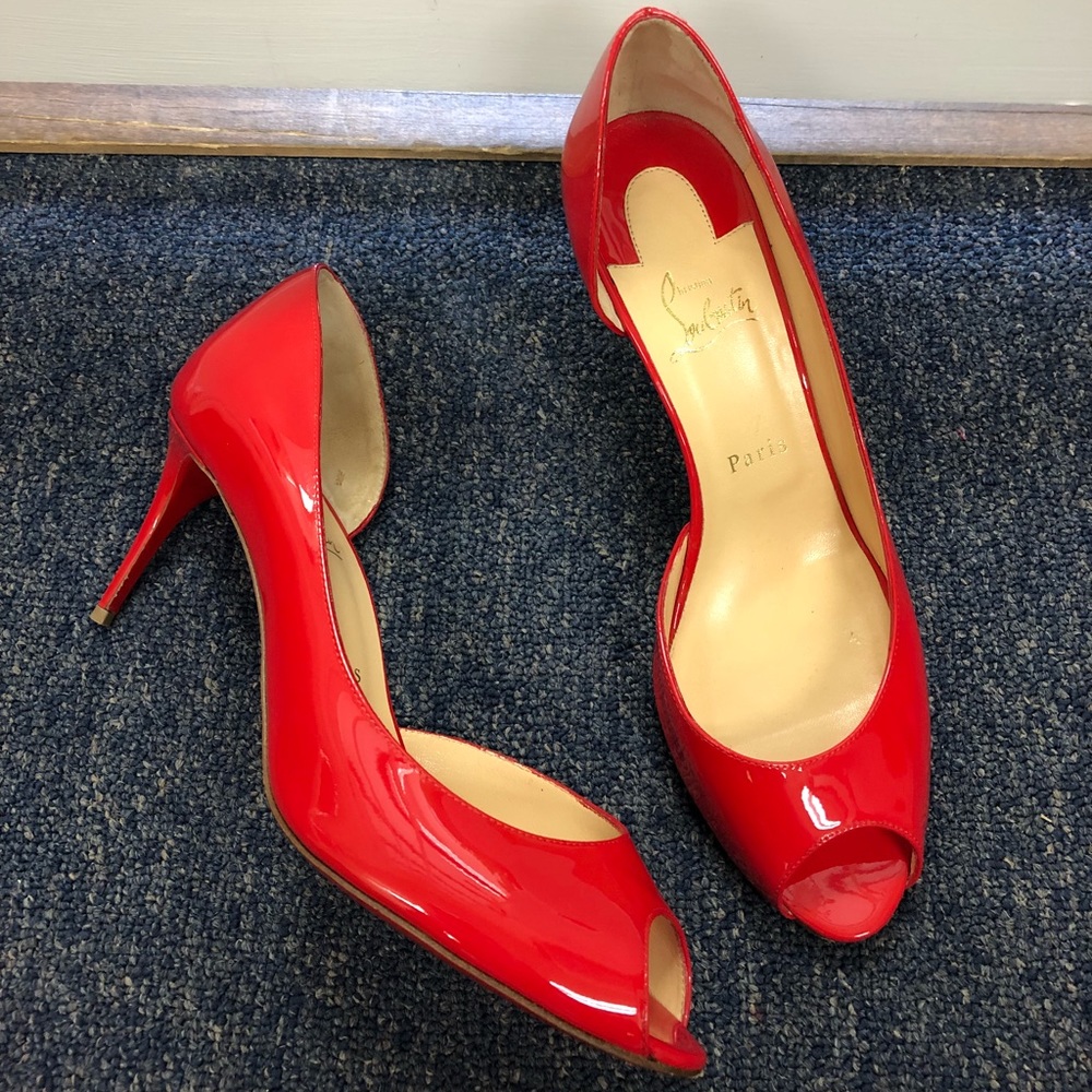Christian Louboutin size 41.5 red peep toe heels